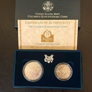 1992 US Mint Columbus Quincentenary Coins Uncirculated Set 90% Silver OGP & COA